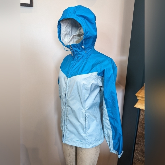 Eddie Bauer Womens Blue Hooded Rain Jacket, Size S - Picture 4 of 10